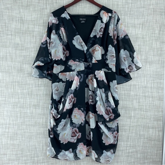 City Chic Austin floral print large Mini Dress - Picture 2 of 8